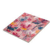 Pink Flowers Painted Brushtrokes Botanical Pattern タイル (側面)