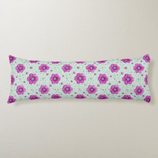 Pink Flowers Pattern With Droplets ボディピロー (正面)