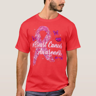 Pink Flowers Ribbon Breast Cancer Awareness  Tシャツ