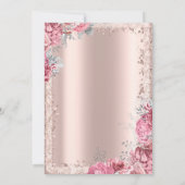 Pink Flowers Rose Gold Glitter Frame Crown  招待状 (裏面)