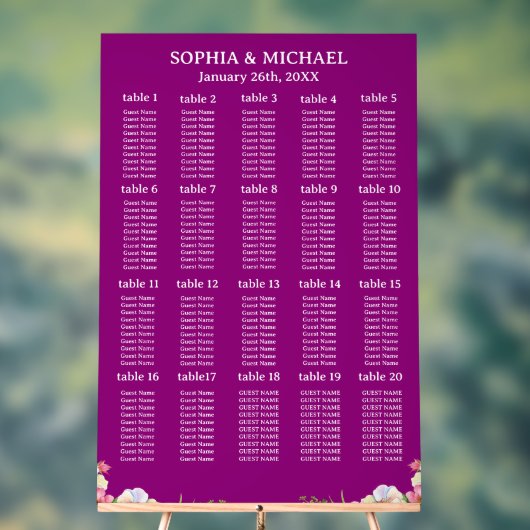 Pink Flowers Simple Wedding Seating Charts アクリルサイン (ニュートラル)