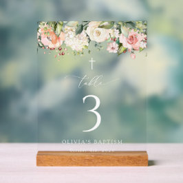 Pink Flowers, White Flowers, Baptism Table Numbers アクリルサイン