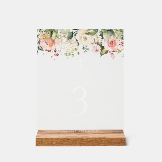 Pink Flowers, White Flowers, Baptism Table Numbers アクリルサイン (正面)