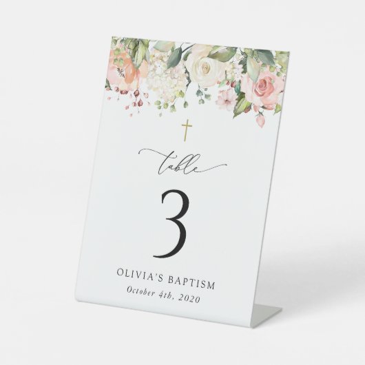 Pink Flowers, White Flowers, Baptism Table Numbers 台座サイン (正面)
