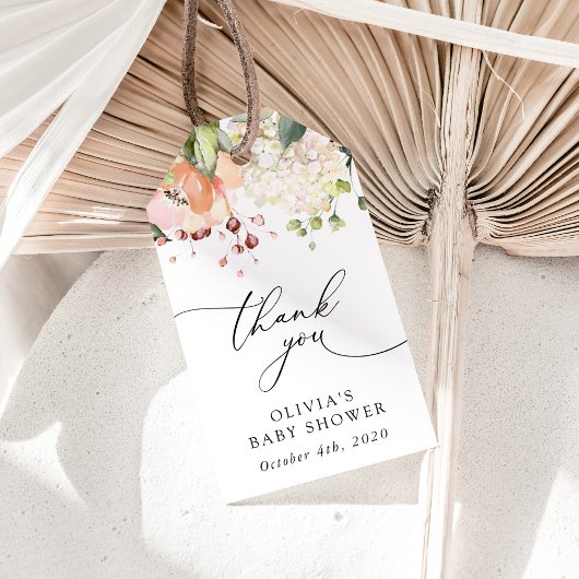 Pink Flowers, White Flowers, Boho, Baby Shower ギフトタグ