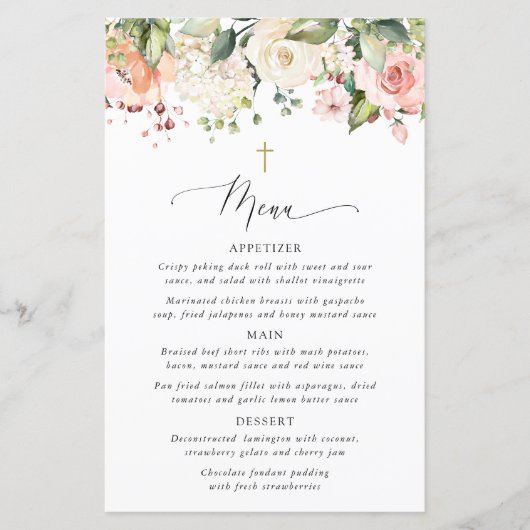 Pink Flowers, White Flowers, Boho, Baptism Menu (正面)