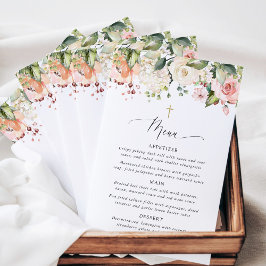 Pink Flowers, White Flowers, Boho, Baptism Menu