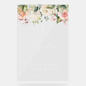 Pink Flowers, White Flowers, Boho, Baptism Welcome アクリルサイン (正面)