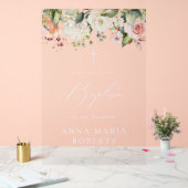 Pink Flowers, White Flowers, Boho, Baptism Welcome アクリルサイン (ウェディング)