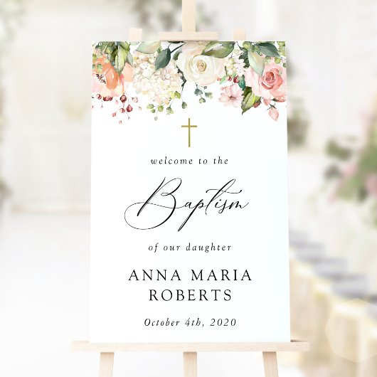 Pink Flowers, White Flowers, Boho, Baptism Welcome ポスター