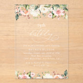 Pink Flowers, White Flowers, Boho, Birthday アクリル招待状 (正面)