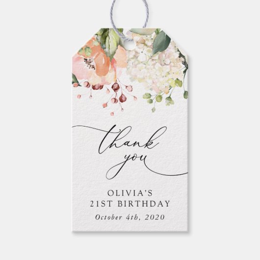 Pink Flowers, White Flowers, Boho, Birthday ギフトタグ (正面)