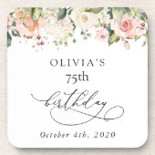 Pink Flowers, White Flowers, Boho, Birthday コースター (正面)