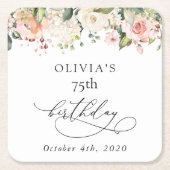 Pink Flowers, White Flowers, Boho, Birthday スクエアペーパーコースター (正面)