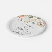 Pink Flowers, White Flowers, Boho, Birthday ペーパープレート (アングル)