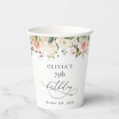 Pink Flowers, White Flowers, Boho, Birthday 紙コップ (裏面)