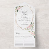 Pink Flowers, White Flowers, Boho, Bridal Shower オールインワン招待状 (内側)