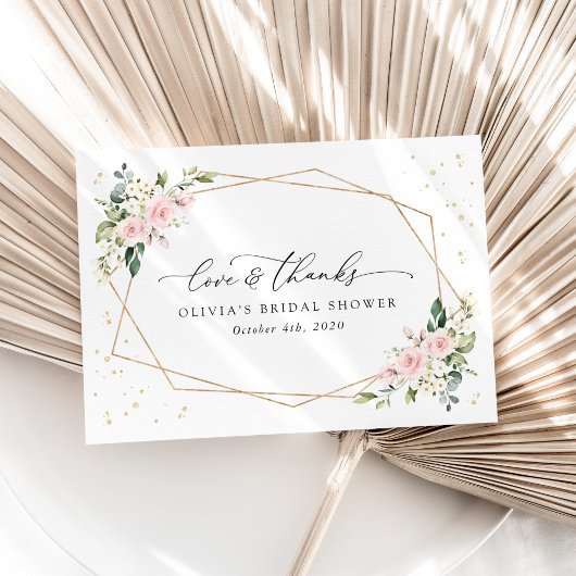 Pink Flowers, White Flowers, Boho, Bridal Shower サンキューカード