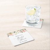 Pink Flowers, White Flowers, Boho, Bridal Shower スクエアペーパーコースター (インサイチュ)