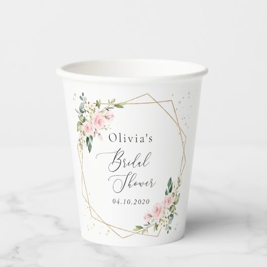 Pink Flowers, White Flowers, Boho, Bridal Shower 紙コップ (正面)