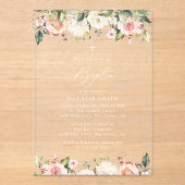 Pink Flowers, White Flowers, Boho, Floral Baptism アクリル招待状 (正面)