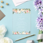 Pink Flowers, White Flowers, Boho, Floral Baptism アクリル招待状 (インサイチュ (ウェディング))