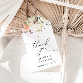 Pink Flowers, White Flowers, Boho, Floral Baptism ギフトタグ