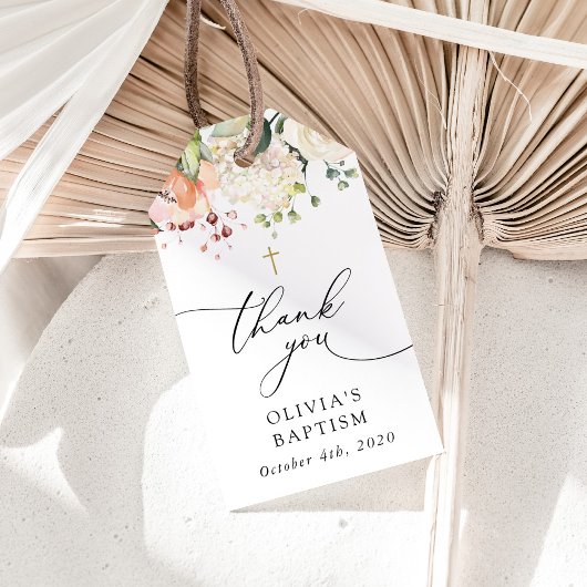 Pink Flowers, White Flowers, Boho, Floral Baptism ギフトタグ