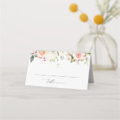Pink Flowers, White Flowers, Boho, Floral Baptism プレイスカード (正面)