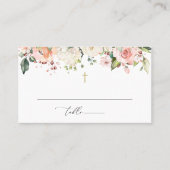 Pink Flowers, White Flowers, Boho, Floral Baptism プレイスカード (正面)
