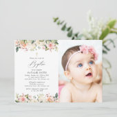 Pink Flowers, White Flowers, Boho, Floral Baptism 招待状 (スタンド正面)