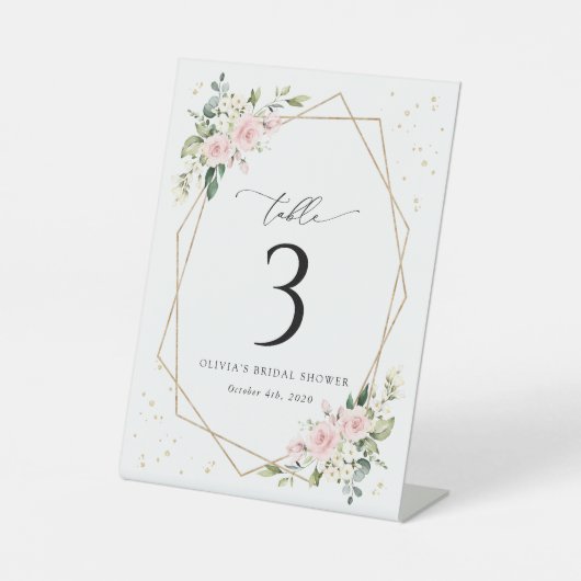 Pink Flowers, White Flowers, Boho, Table Numbers 台座サイン (正面)