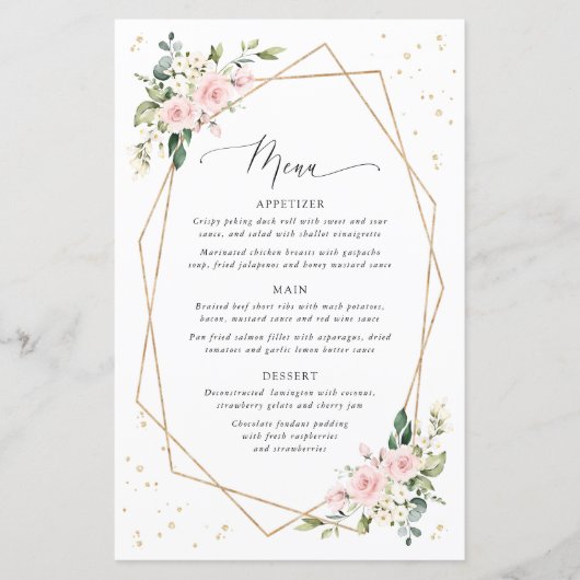 Pink Flowers, White Flowers, Boho, Wedding Menu (正面)