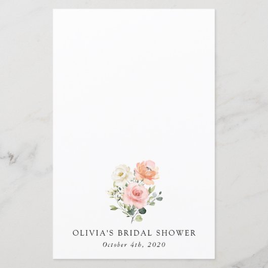 Pink Flowers, White Flowers, Bridal Shower Menu (裏面)