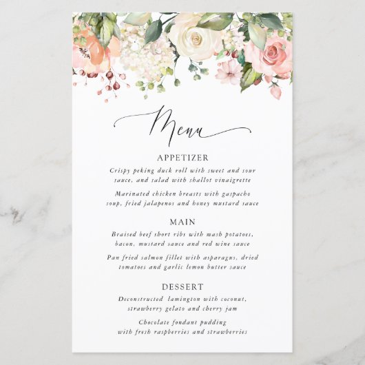 Pink Flowers, White Flowers, Bridal Shower Menu (正面)