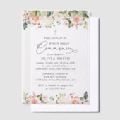 Pink Flowers, White Flowers, First Holy Communion ベラム紙招待状 (オフセット)