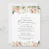 Pink Flowers, White Flowers, First Holy Communion 招待状 (正面)