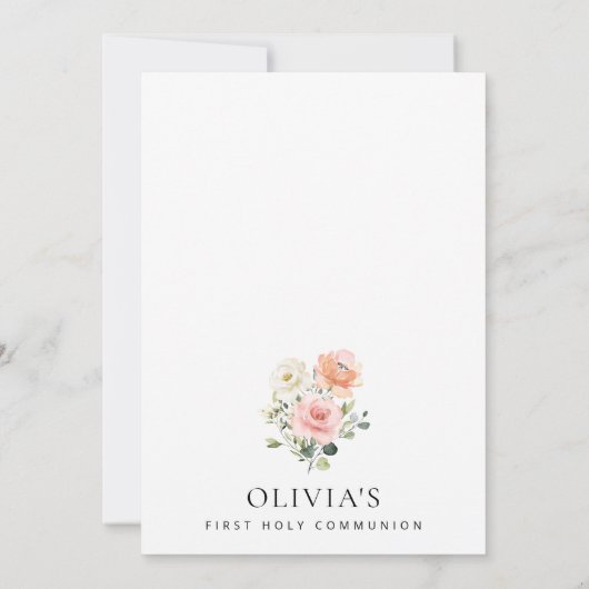 Pink Flowers, White Flowers, First Holy Communion 招待状 (裏面)