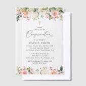 Pink Flowers, White Flowers, Floral Confirmation ベラム紙招待状 (オフセット)