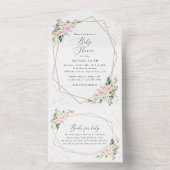 Pink Flowers, White Flowers, Greenery, Baby Shower オールインワン招待状 (内側)