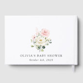 Pink Flowers, White Flowers, Greenery, Baby Shower ゲストブック (裏面)