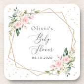 Pink Flowers, White Flowers, Greenery, Baby Shower コースター (正面)