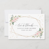 Pink Flowers, White Flowers, Greenery, Baby Shower サンキューカード (正面)