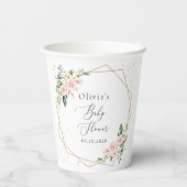 Pink Flowers, White Flowers, Greenery, Baby Shower 紙コップ (裏面)