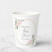 Pink Flowers, White Flowers, Greenery, Baby Shower 紙コップ (正面)