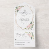 Pink Flowers, White Flowers, Greenery, Birthday オールインワン招待状 (内側)