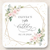 Pink Flowers, White Flowers, Greenery, Birthday コースター (正面)