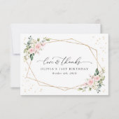 Pink Flowers, White Flowers, Greenery, Birthday サンキューカード (正面)