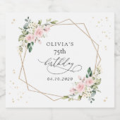 Pink Flowers, White Flowers, Greenery, Birthday スパークリングワインラベル (シングルラベル)