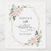 Pink Flowers, White Flowers, Greenery, Birthday ワインラベル (シングルラベル)